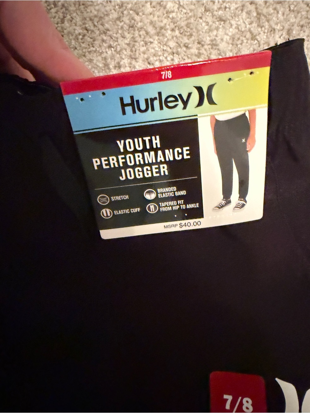 Hurley Black Youth Athletic Jogger with Branded Waistband